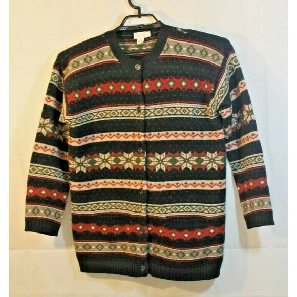 J Crew Vintage Cardigan 100% Shetland Wool Button Front Sweater Christmas Size S - Picture 1 of 4